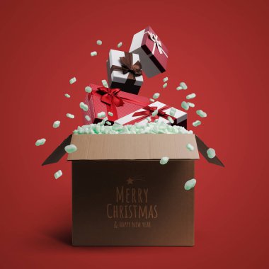 Güzel Noel hediyeleri dağıtım kutusundan ve Noel dileklerinden geliyor.
