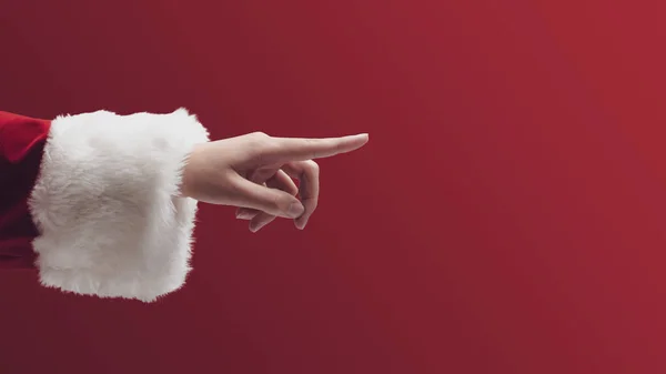 Weihnachtsmann Mit Erhobenem Zeigefinger Und Leerzeichen — Stockfoto
