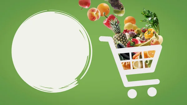 App Shopping Online Icona Del Carrello Pieno Generi Alimentari Freschi — Foto Stock