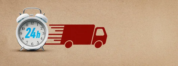 Ekspresowa Dostawa Baner Ikona Budzika Ciężarówki Puste Miejsce Kopiowania — Zdjęcie stockowe