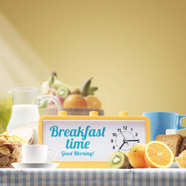 Delicious Healthy Breakfast Home Vintage Alarm Clock — Stock Photo, Image