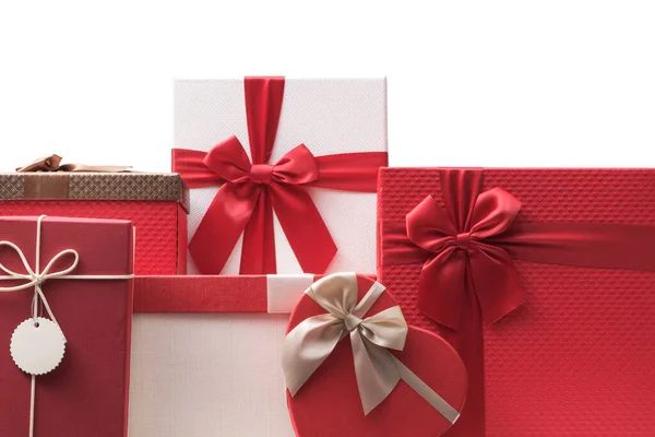 Gyönyörű Karácsonyi Ajándékok Üres Másolási Hely Ünnepek Vásárlási Koncepció — Stock Fotó