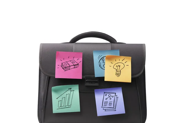 Businessman Briefcase Creative Concepts Sticky Notes Career Innovation Concept White — Stock Photo, Image