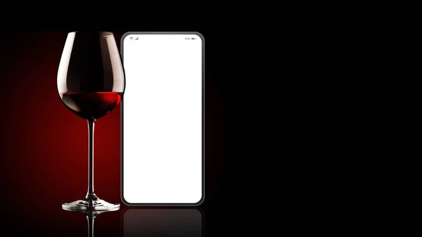 Beyaz Ekran Şarap Kadehiyle Akıllı Telefon Şarap Uygulama Konsepti — Stok fotoğraf