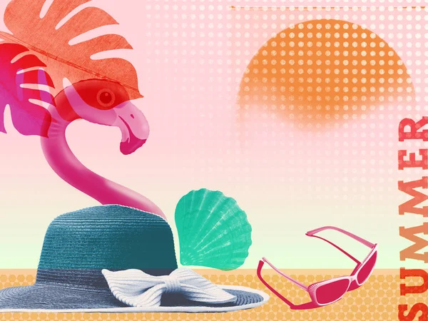 Summer Vacation Collage Beach Items Copy Space — Stock Photo, Image