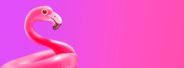 Cute inflatable pink flamingo and copy space, summer and vacations concept