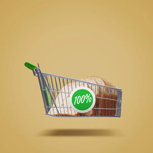 Fresh Sliced Toast Bread Flying Shopping Cart Grocery Shopping Retail — Stockfoto