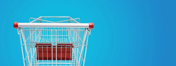 Empty Supermarket Shopping Cart Grocery Shopping Retail Concept — Stock Photo, Image