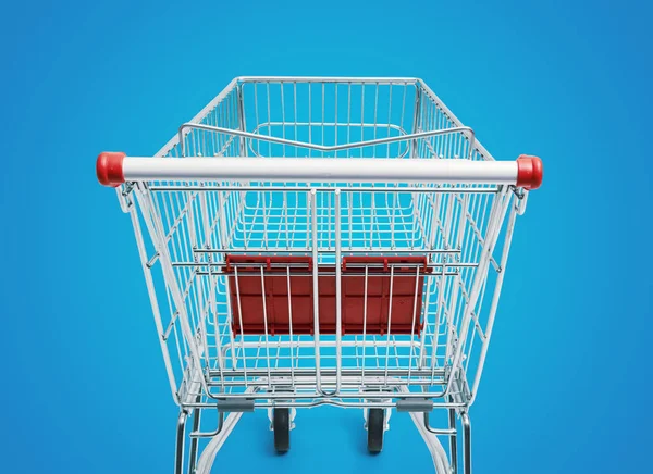 Winkelwagentje Met Lege Supermarkt Concept Van Boodschappen Doen Detailhandel — Stockfoto