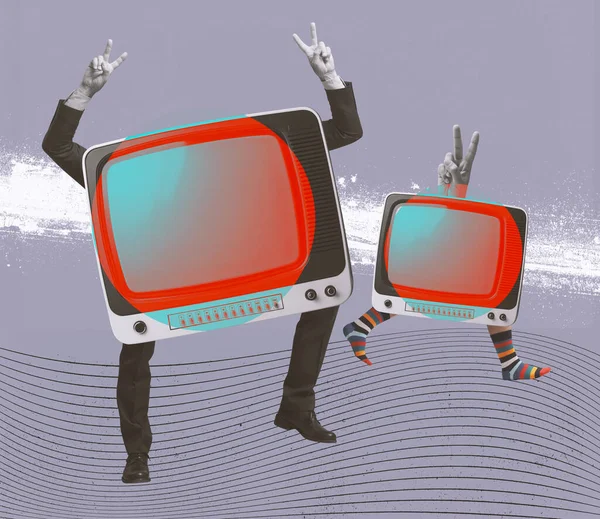 Смешные Винтажные Телевизионные Персонажи Человеческими Руками Ногами Винтажный Дизайн Коллажа — стоковое фото