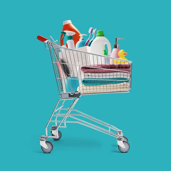 Shopping Cart Full Household Products Accessories Shopping Sale Retail Concept — Stock Photo, Image