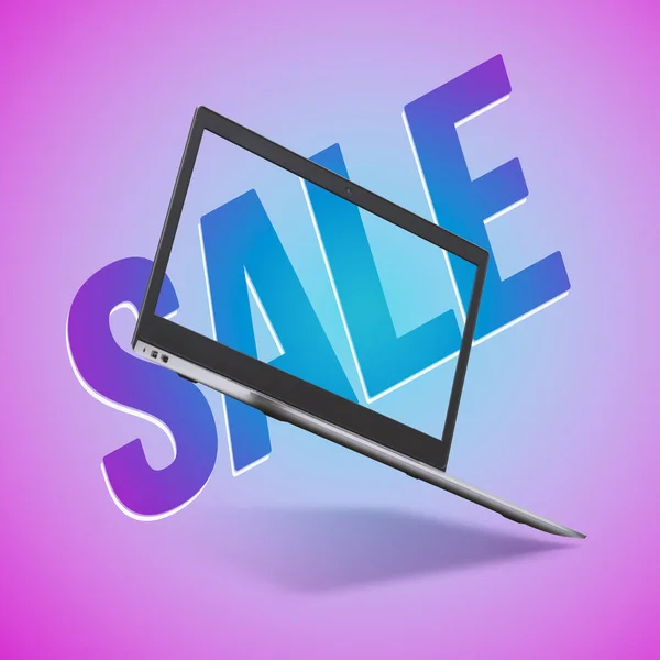 Bunte Verkaufswerbung Mit Laptop Shopping Und Einzelhandelskonzept — Stockfoto