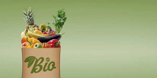 Verduras Orgánicas Frescas Una Bolsa Comestibles Alimentación Saludable Concepto Compra — Foto de Stock