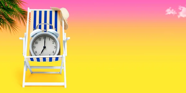 Deckchair Vintage Alarm Clock Summertime Concept — Stock Photo, Image