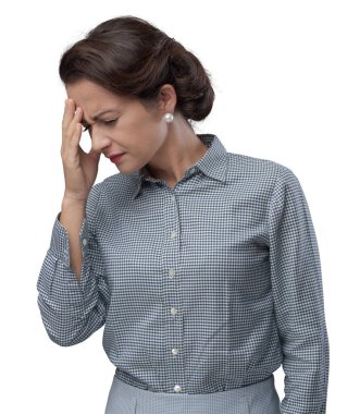 Vintage kadın alnına dokunmak baş ağrısı ile