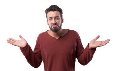 Genç shrugging ve kameraya bakarak adam karıştı