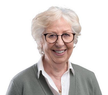 Mutlu güzel üst düzey Bayan poz ve gülümseyen, o kameraya arıyor