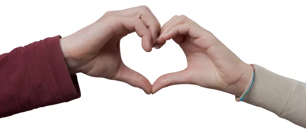 Junges Romantisches Paar Komponiert Eine Herzform Mit Händen — Stockfoto