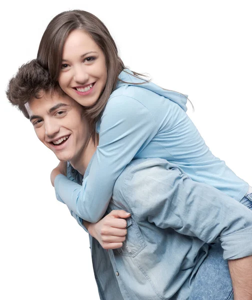Usmívající Mladý Pár Spolu Baví Vezou — Stock fotografie