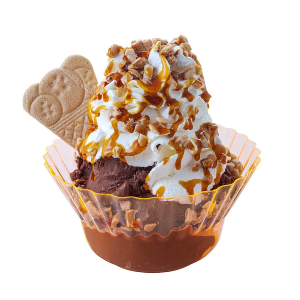 Πεντανόστιμο Παγωτό Παγωτό Γκοφρέτα Και Γαρνιτούρες Πλαστικό Κύπελλο — Φωτογραφία Αρχείου