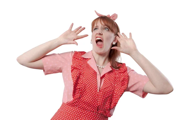 Funny Old Style Housewife Shouting Out Loud She Stressed Angry — Stock Photo, Image
