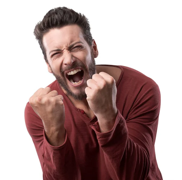 Vzteklý Agresivní Muž Křičící Hlasitě Divokým Výrazem — Stock fotografie