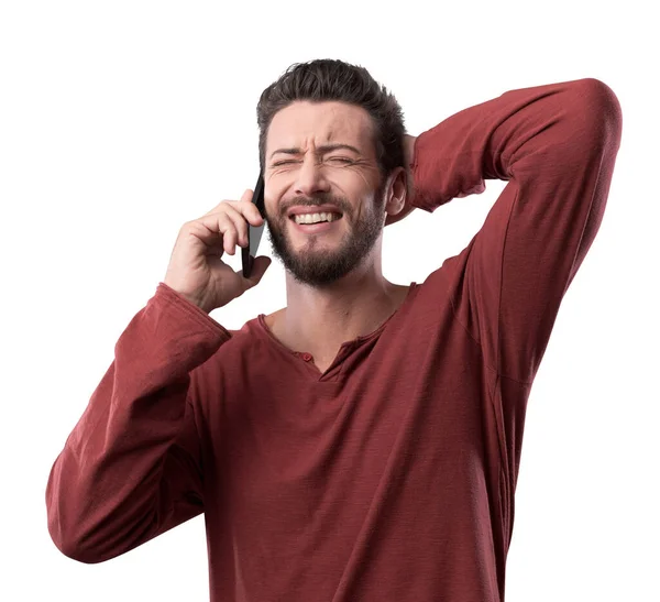 Young Handsome Man Having Phone Call Receiving Bad News — Stock Photo, Image