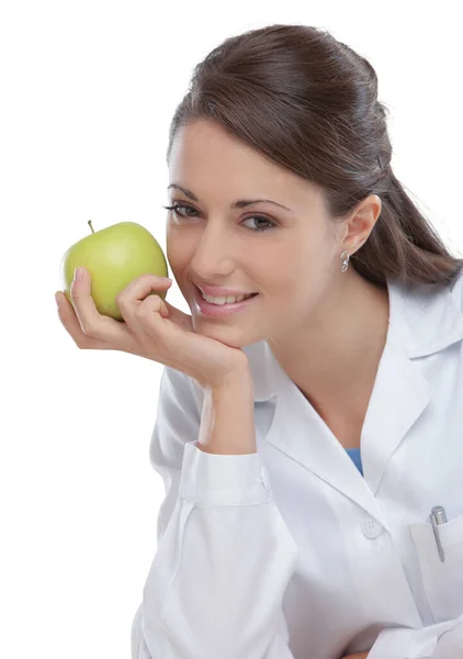 Výživu Ženský Lékař Drží Zelené Jablko — Stock fotografie
