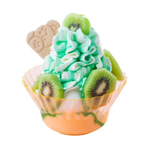 Finom Fagylaltkelyhek Ostyával Feltéttel Műanyag Pohárban — Stock Fotó