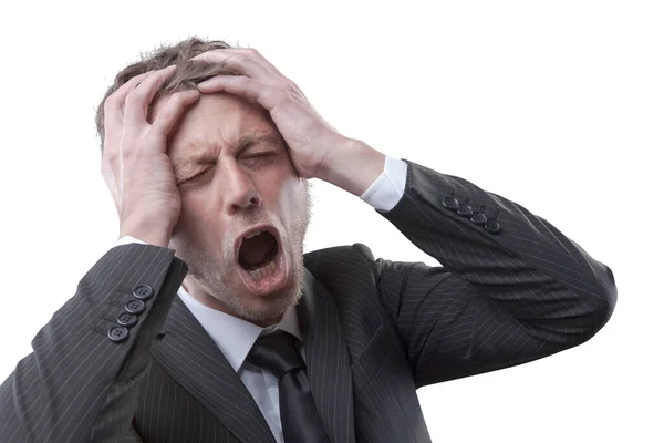 Desperate Businessman Shouting Head Hands Business Failure Crisis Concept — Stock Photo, Image