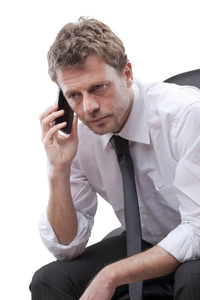 Selbstbewusster Geschäftsmann Telefoniert Mit Seinem Smartphone Kommunikations Und Beratungskonzept — Stockfoto