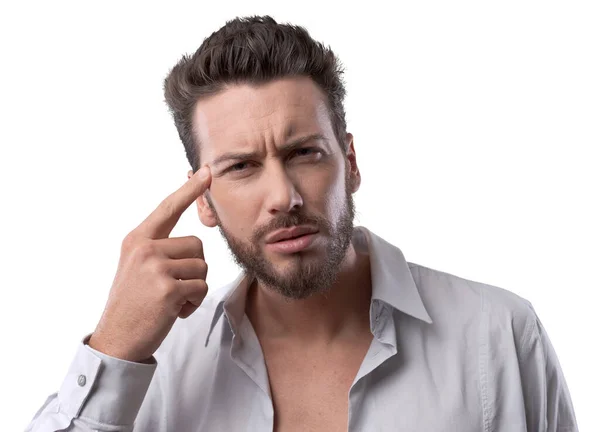 Young Attractive Man Checking His Skin Touching Wrinkles His Face — Stock Photo, Image