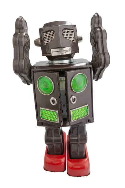 有趣的复古锡玩具机器人与机械臂 创造性的复古玩具概念 — 图库照片