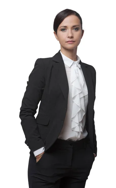 Confident Attractive Businesswoman Posing Hands Pockets Stock Picture