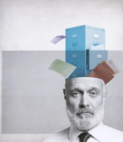 Businessman Data Filing Cabinets Stored His Head Memory Planning Concept — Stock Photo, Image