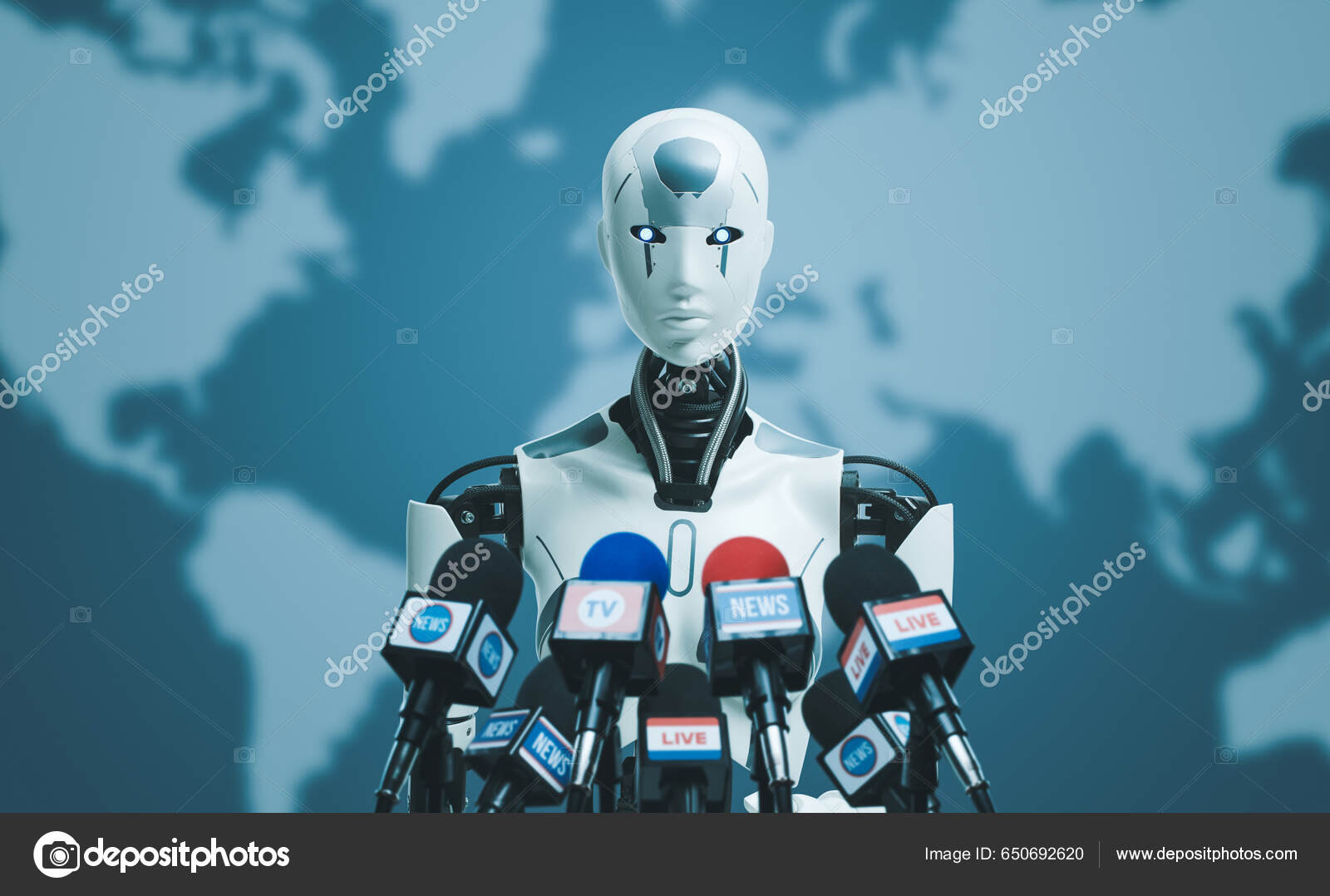 Android Robot Speaking International Press Conference Artificial