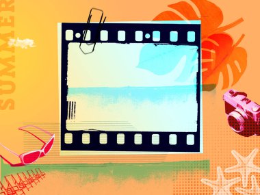 Retro summer vacations poster with film strip and copy space