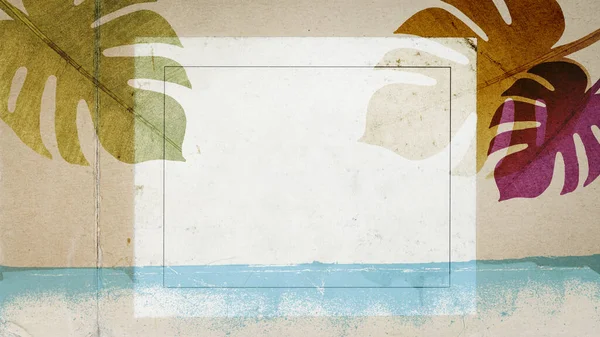 Літні Пляжні Канікули Старовинні Колажі Ілюстрації Порожньою Карткою — стокове фото
