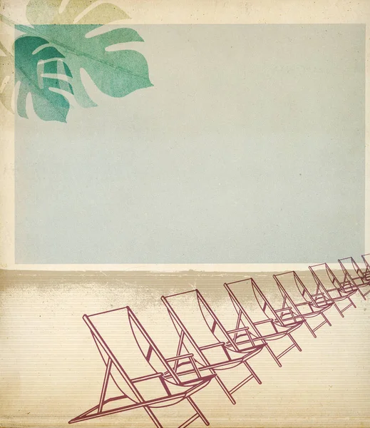 Старовинний Літній Плакат Шезлонгами Пляжі Копіювати Простір — стокове фото
