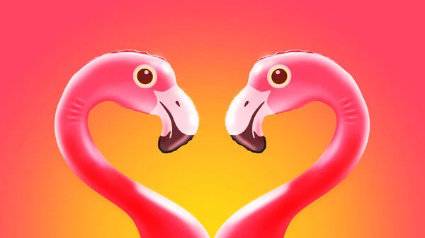 Cute Loving Inflatable Flamingos Looking Each Other Composing Heart Shape — Stock Photo, Image