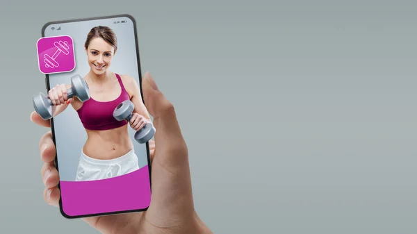 Personlig Tränare Träning Smartphone Skärm Online Tjänster Koncept — Stockfoto