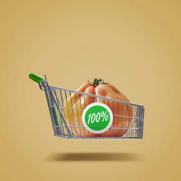 Cesta Compra Voladora Con Tomate Fresco Verduras Orgánicas Concepto Compra —  Fotos de Stock