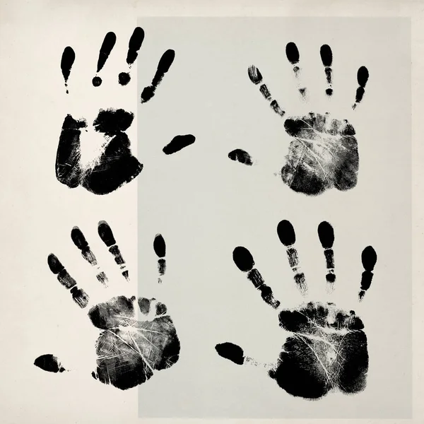 Black Hand Prints Vintage Paper Togetherness Identity Concept — Stok fotoğraf