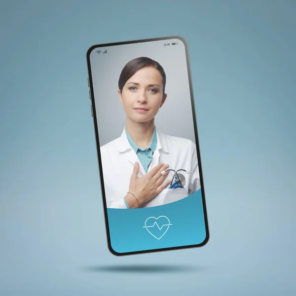 Online Arztvideotelefonie Auf Smartphone Bildschirm Professioneller Medizinischer Service Online Und — Stockfoto