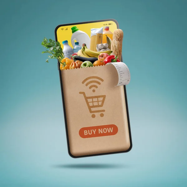 Handel App Smartphone Full Matsäck Och Kvitto Skärmen — Stockfoto