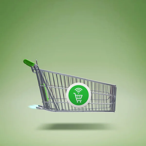 Fast Rocket Propelled Shopping Cart Online Grocery Shopping Express Delivery — Foto de Stock