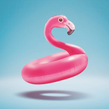 Cute inflatable pink flamingo and copy space, summer and vacations concept