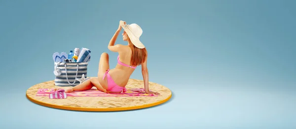 Giovane Bella Donna Bikini Sdraiata Sulla Spiaggia Sta Prendendo Sole — Foto Stock