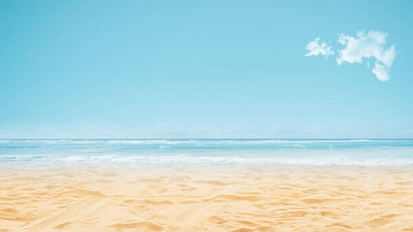 Beautiful beach with golden clean sand and ocean waves, summer vacation and nature concept