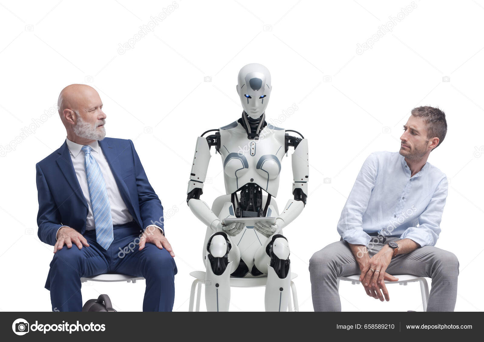 An AI robot interviewing a human candidate